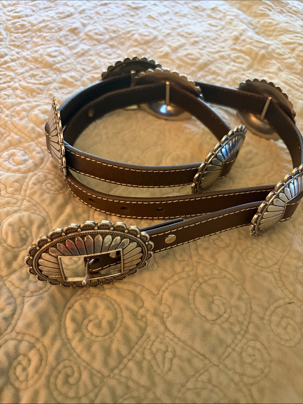 Nocona Brown Leather Belt with Oval Silver Conchos